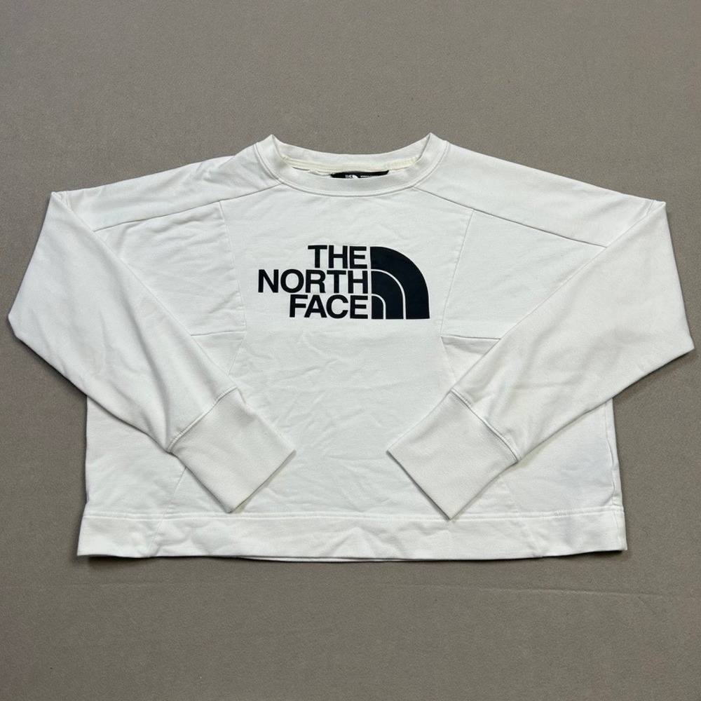 The North Face Women White Boxy Cropped Logo Crewneck Sweatshirt S Athleisure